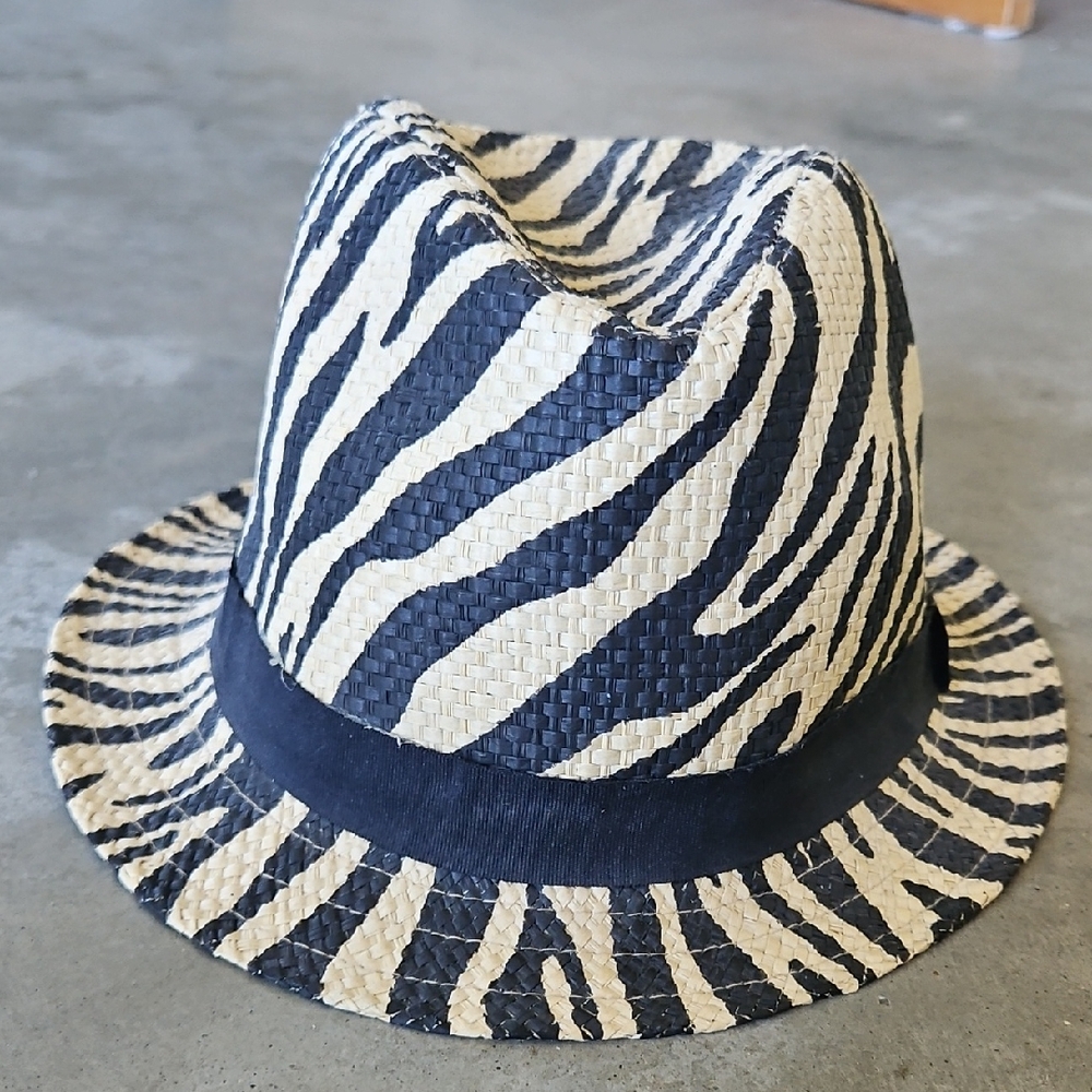 Zebra Print Fedora Straw Hat